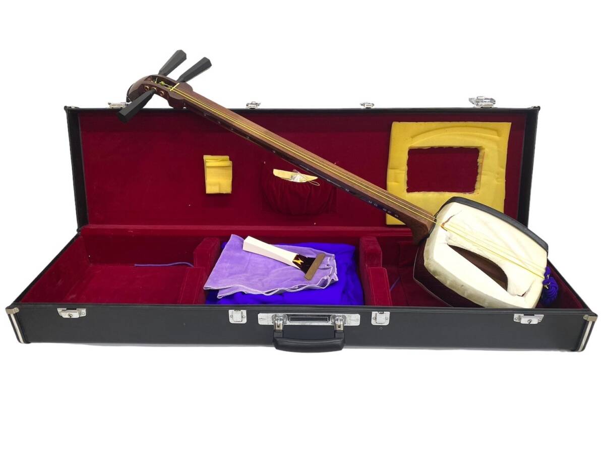 ☆ハードケース付☆ 三味線 細棹 紫檀 和楽器 伝統 弦楽器 バチ ☆ハード