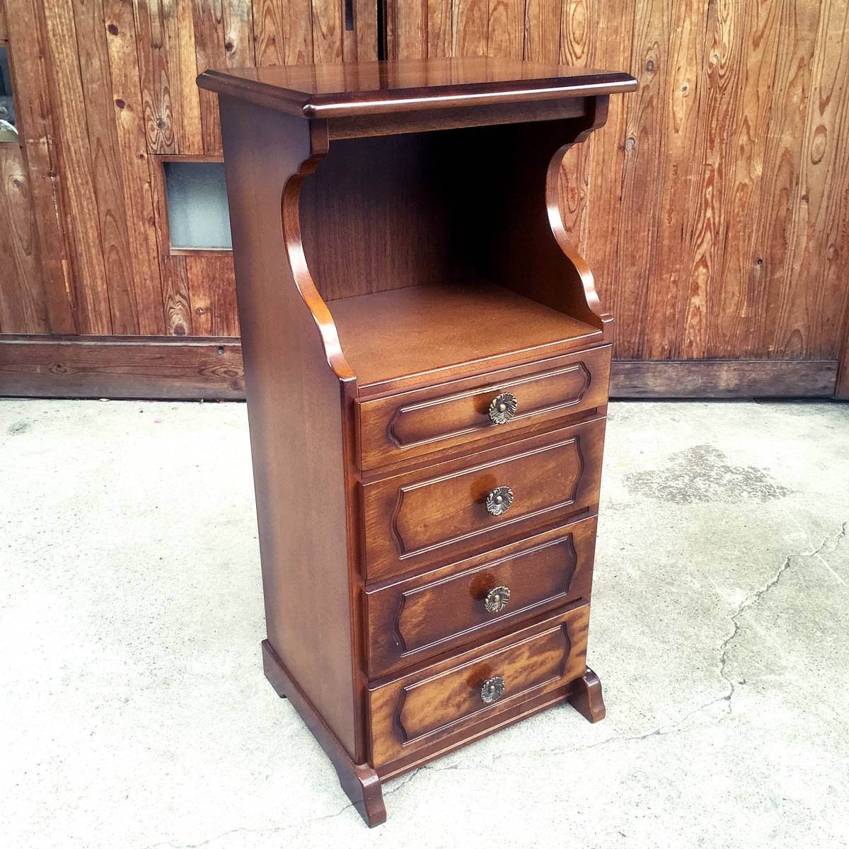 カリモク Karimoku コロニアル 電話台 花台 FAX台 ヴィンテージ 4段