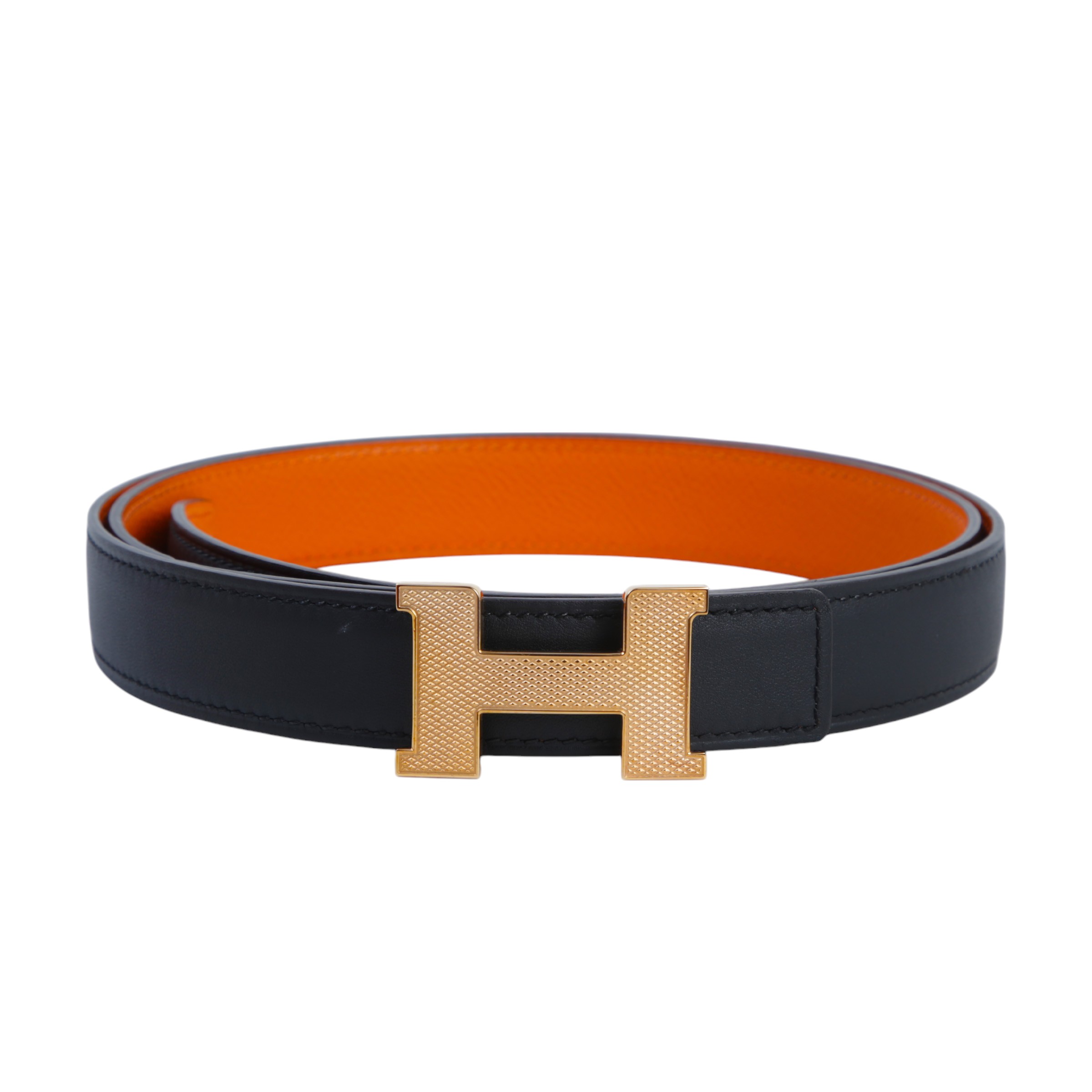 ランク SA HERMÈS エルメス Hベルト オレンジ ブラック (89) エプソン