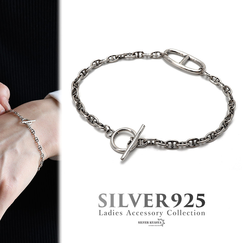 シルバー925 アンカーチェーンブレスレット マンテルブレスレット