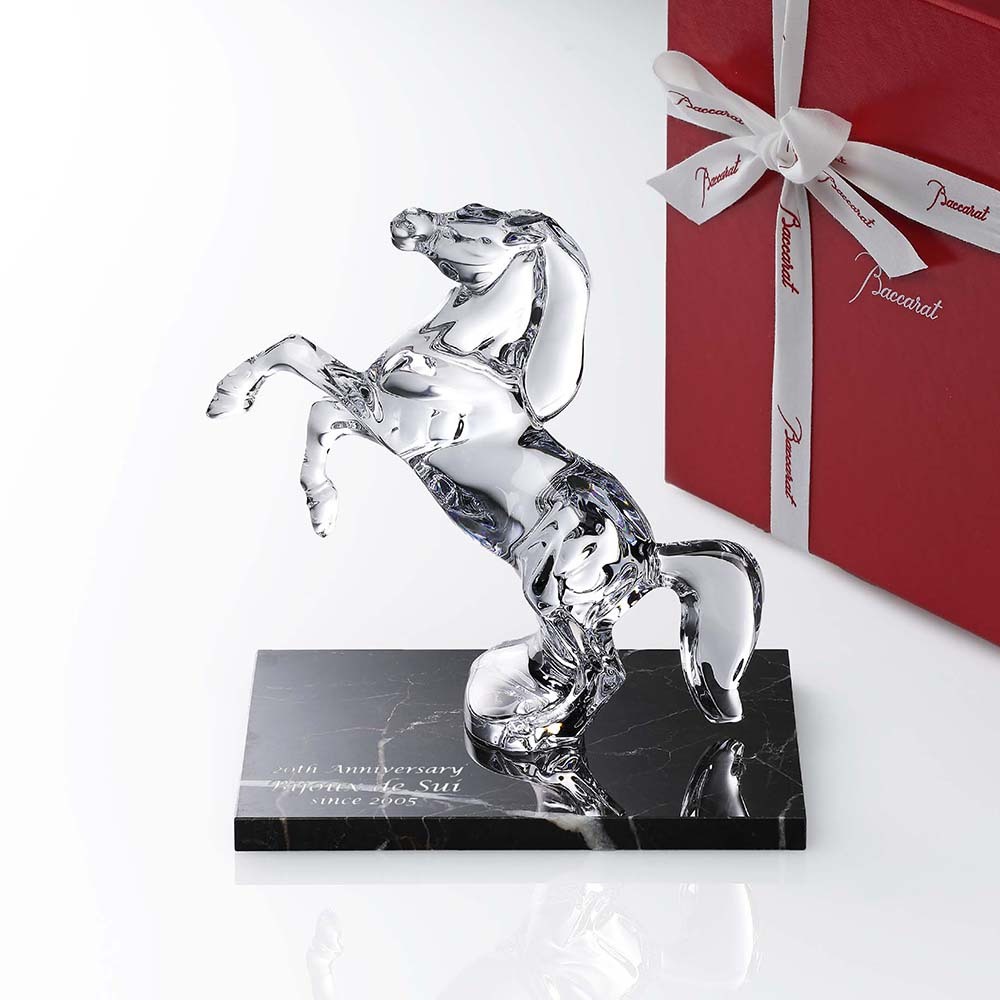 Baccarat バカラ いななく馬 20.1cm・大理石 台座 Lサイズ オリジナル