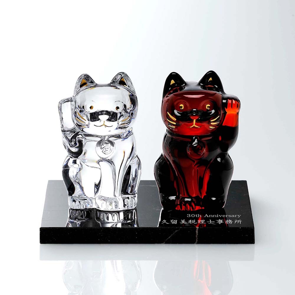 Baccarat バカラ まねき猫 クリア Sサイズ&まねき猫 レッド・大理石