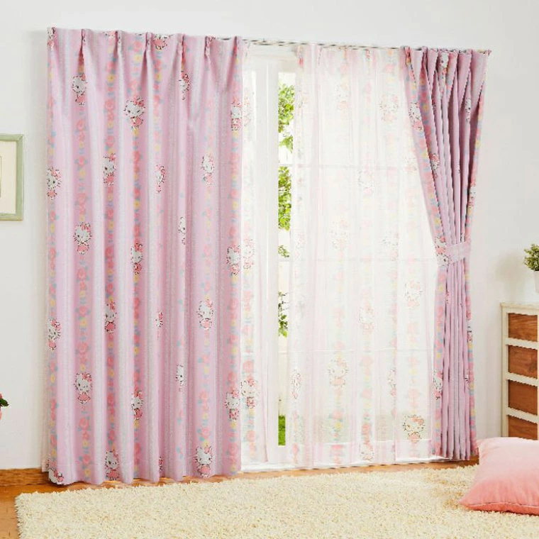 カーテン 遮光タイプ タッセル付き 100×200cm 2枚組 キティ 花柄