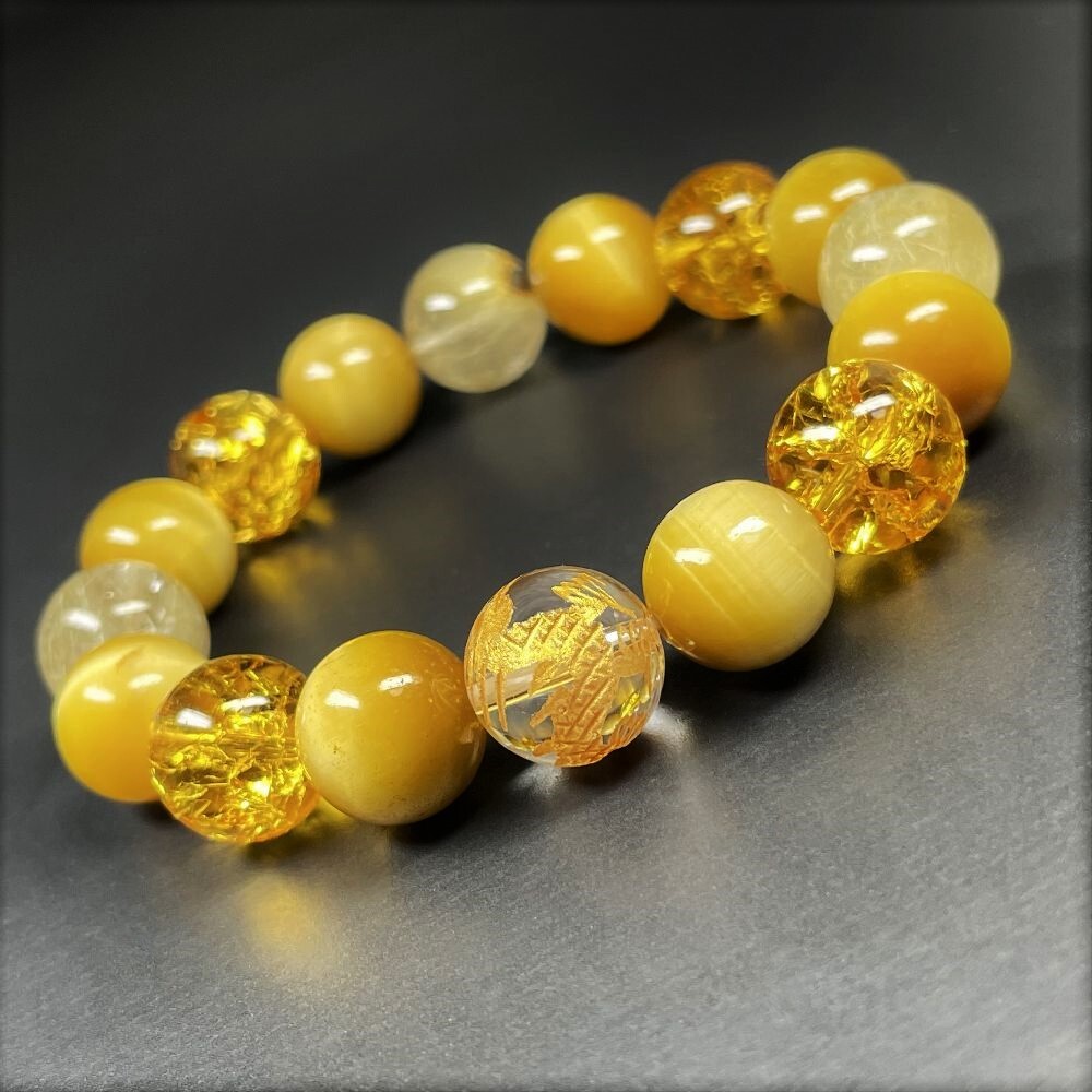 相性抜群の組み合わせ］12mm ブレスレット金彫皇帝龍 本水晶