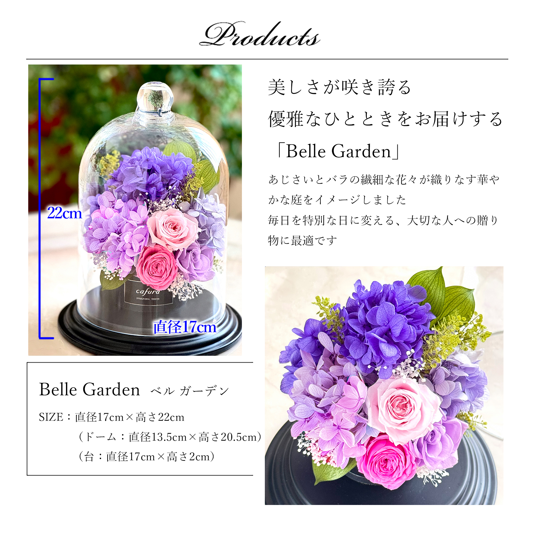 プリザーブドフラワー アジサイ 紫陽花 紫バラ ドーム 名入れ 喜寿祝い
