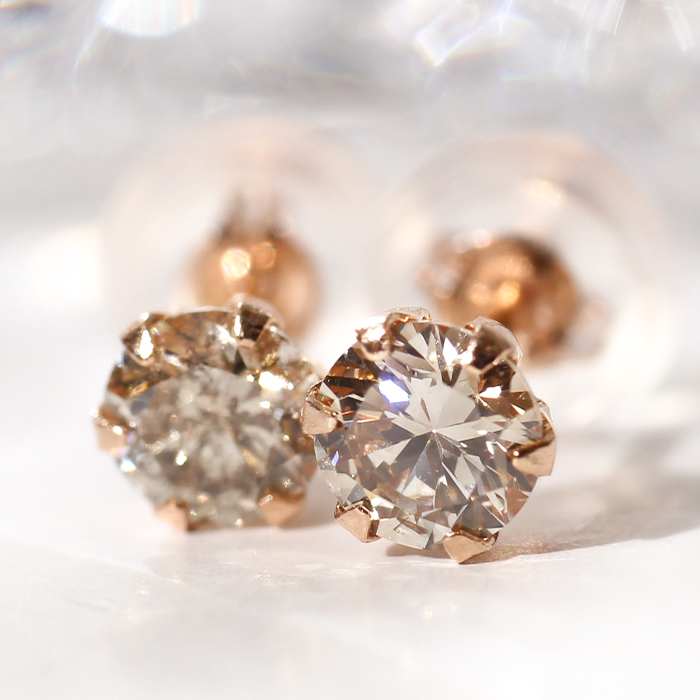 大粒 0.40ct Pt900 K18PG 一粒 ブラウンダイヤモンド スタッドピアス