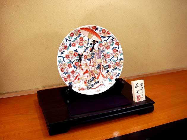 有田焼 陶芸家 藤井錦彩作】有田焼美術品 古伊万里染錦金彩元禄美人絵