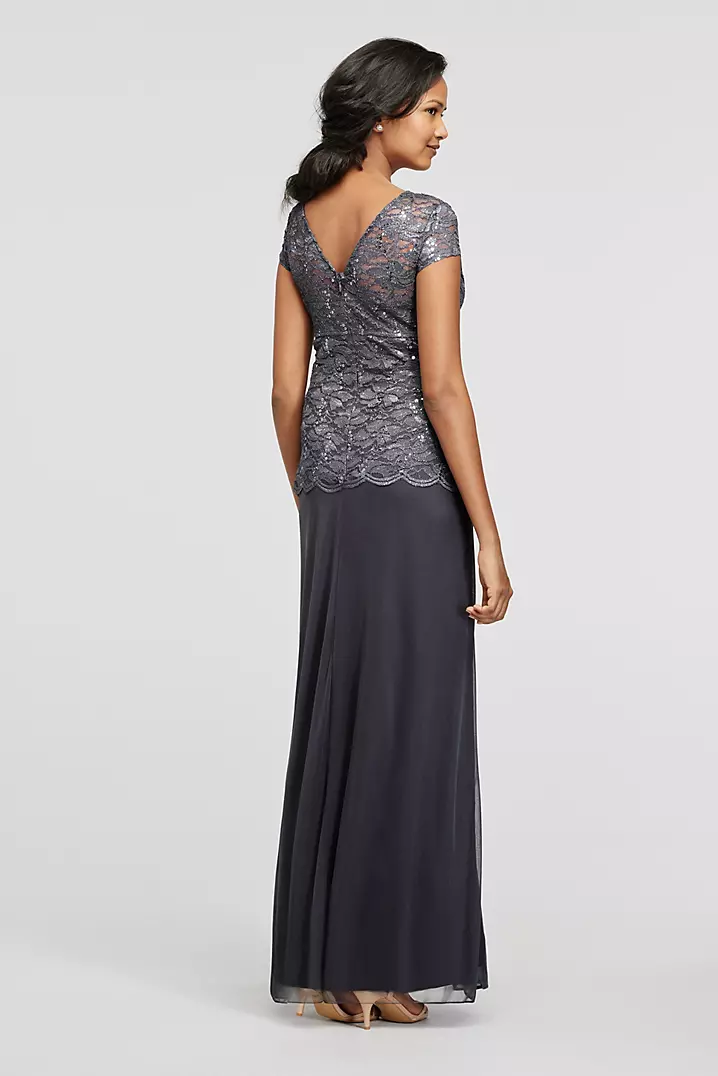 Two Piece Lace Mock Wrap Top with Jersey Skirt | David's Bridal