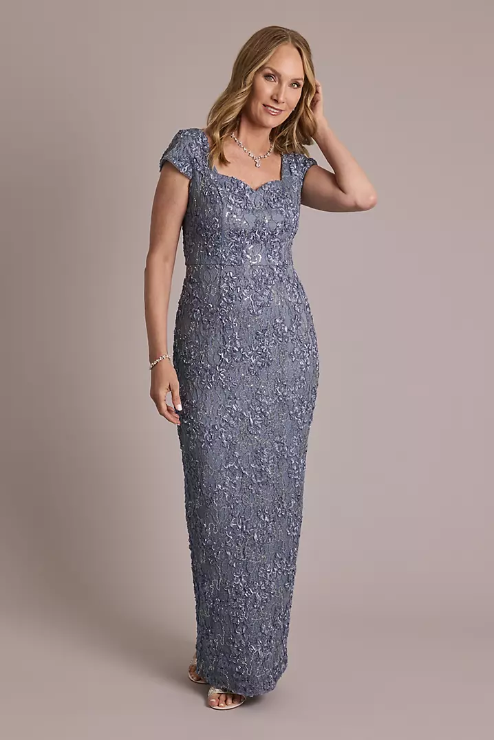 Short-Sleeve Sweetheart Soutache Sheath Dress | David's Bridal