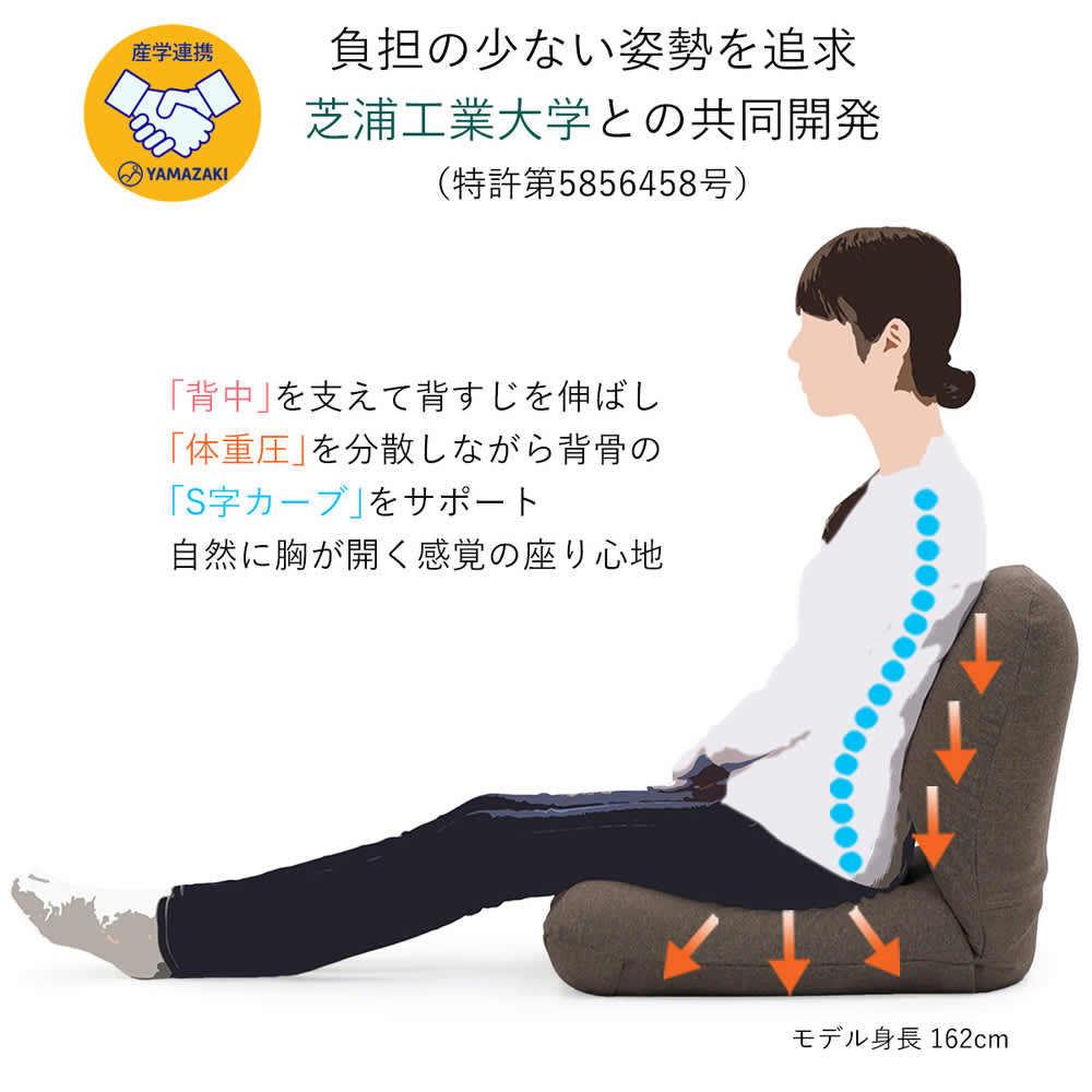 日本製洗えるカバー付き背中を支えるコンパクト美姿勢座椅子 通販