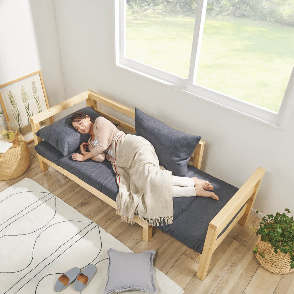 B 新品 北欧 ソファベッド グレー カントリー パイン材 すのこ 省
