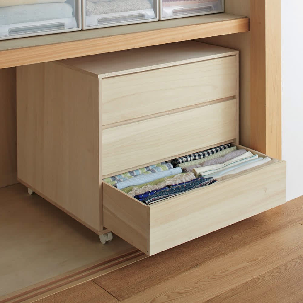 日本製】キャスター付き総桐クローゼットタンス 3段 幅75cm奥行44cm