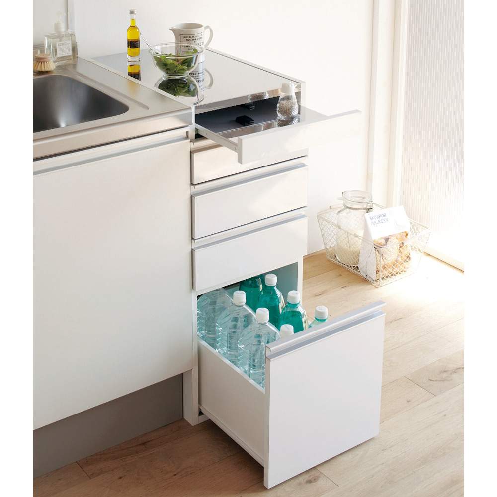 幅15奥行55高さ85cm］ダブルステンレス天板隙間収納庫 日本製 光沢