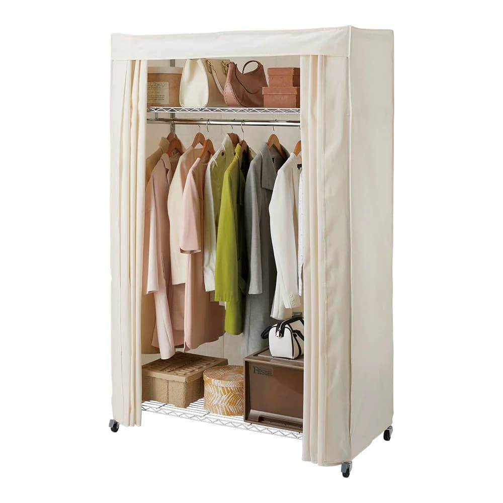 洗えるカバー付き 頑丈ハンガーラック ロータイプ・幅121cm 通販