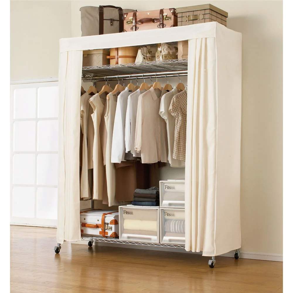 洗えるカバー付き 頑丈ハンガーラック 2段掛けハイタイプ・幅121cm