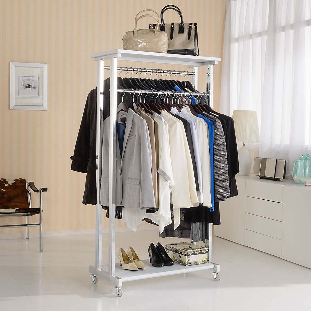 上下棚付き モダン頑丈ハンガーラック ダブル・幅90cm 通販 - ディノス