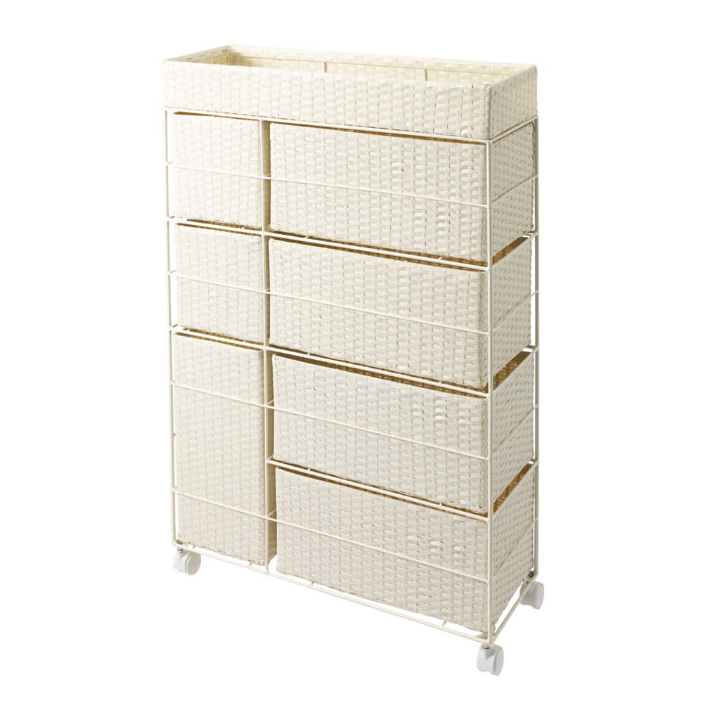 省スペースラタン調ランドリーチェスト 引き出し3杯タイプ 幅49cm奥行