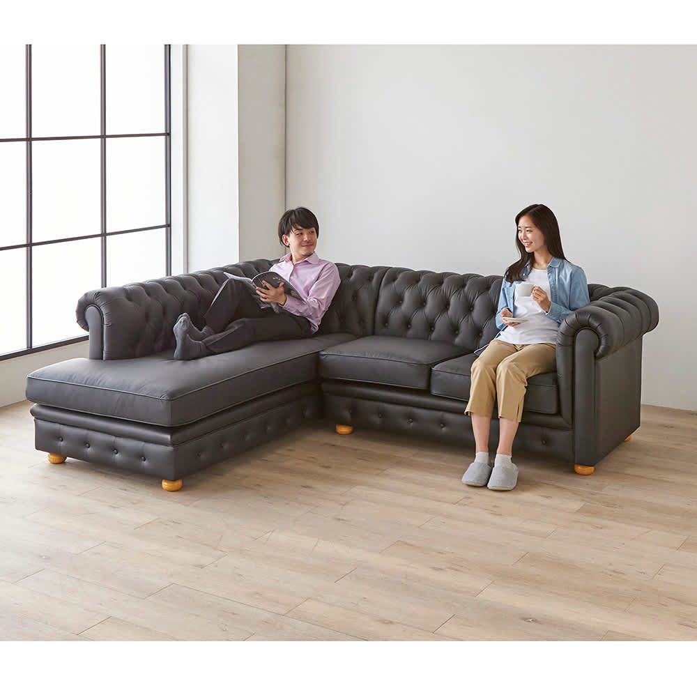 LeClass/ルクラス 本革張りレザーソファ カウチソファセット 座って右