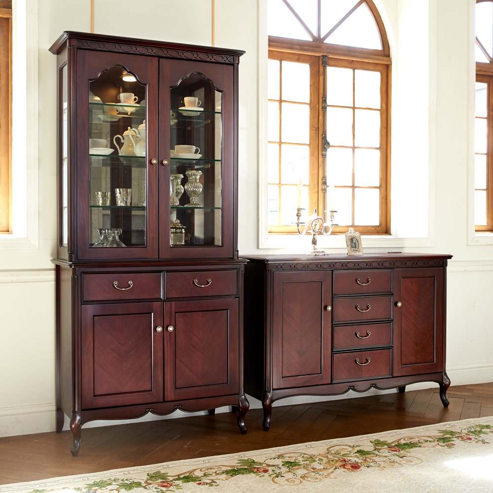 エレガントクラシックカップボード（コレクションボード） 幅85.5cm高