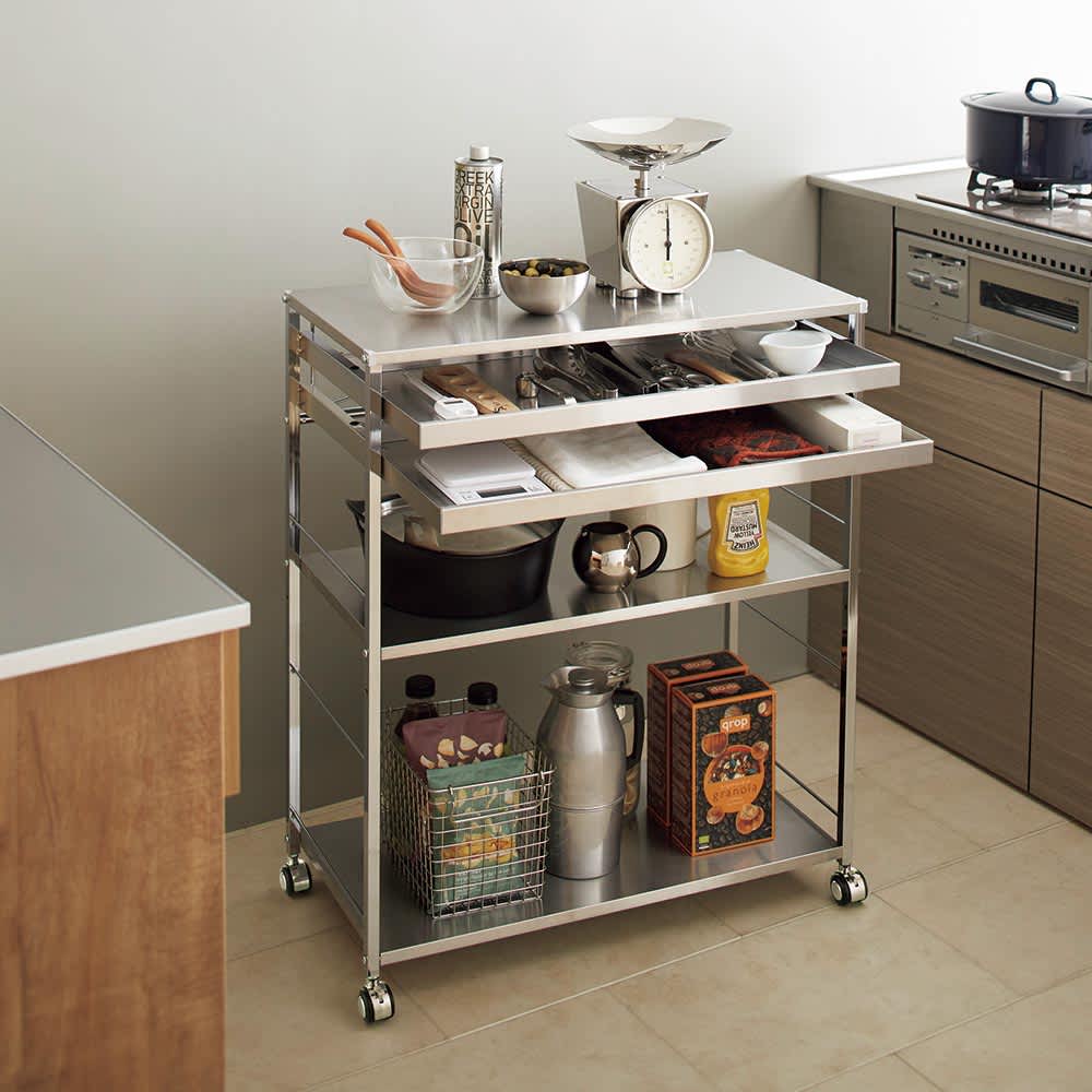 ステンレス作業台ワゴン 引き出し2杯タイプ 幅50cm 通販 - ディノス