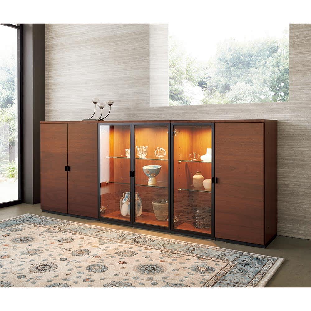 Sorrento/ソレント リビングキャビネット 幅38高さ95cm ガラス扉 LED