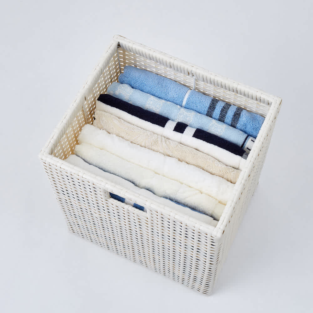 ラタン風ランドリーチェスト ワイド3段（幅74・奥行34.5・高さ80cm