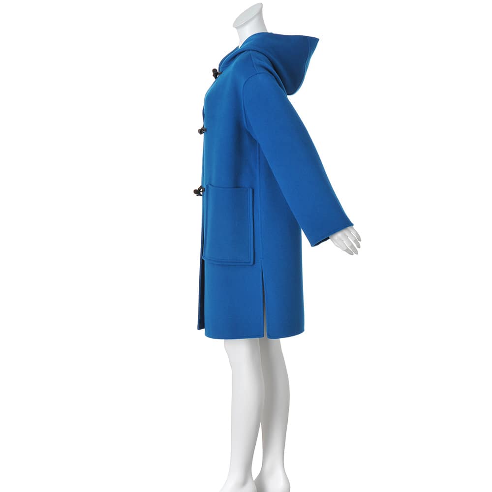 ウエストトゥワイス ダッフルコート 青 38 ウール 日本製 フード