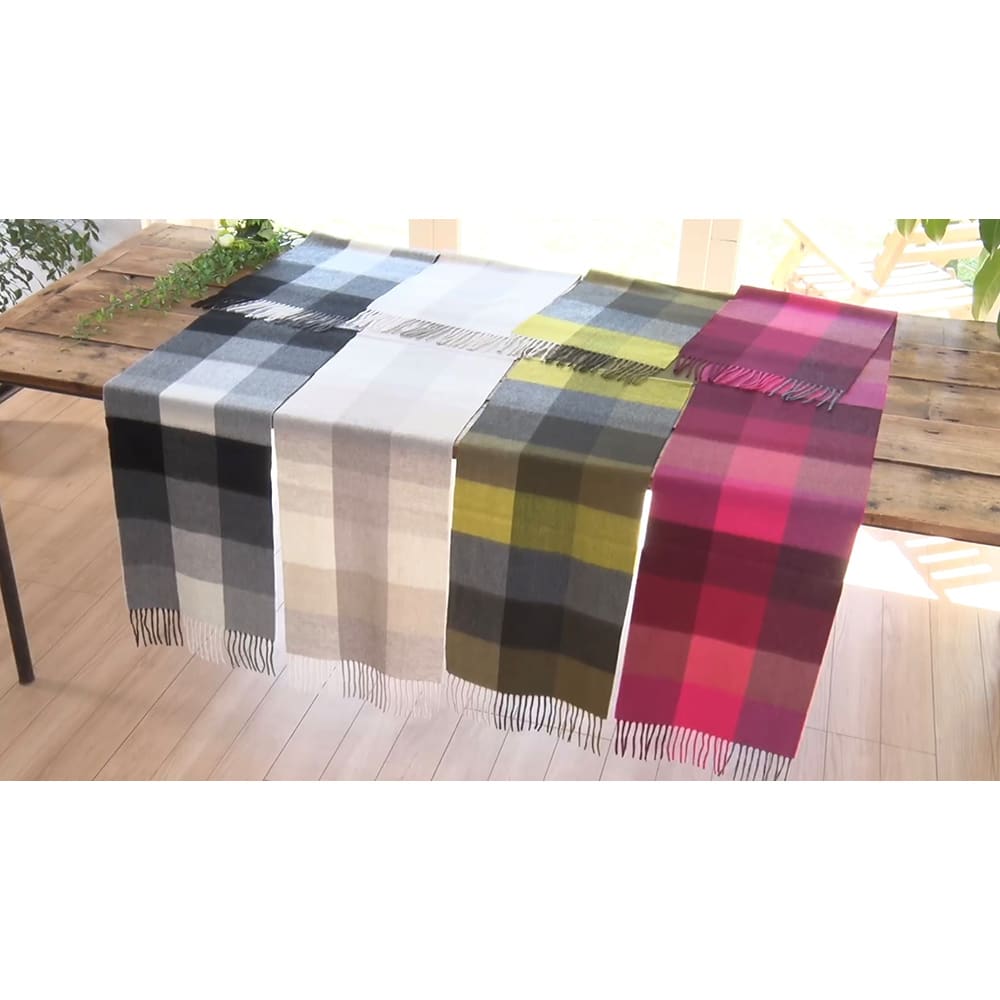 カシミヤ100％ ブロックチェックマフラー 通販 - ディノス