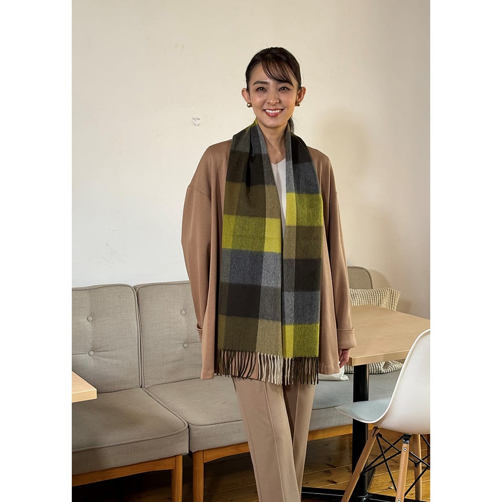 カシミヤ100％ ブロックチェックマフラー 通販 - ディノス