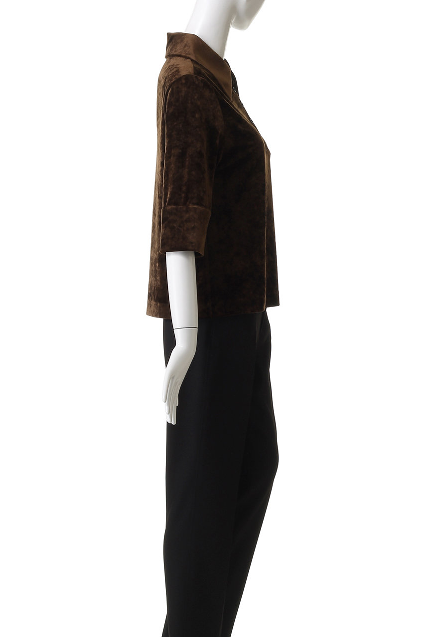 CLANE(クラネ)｜CRUSHED VELOUR POLO TOPS/シャツ/ブラウス/BROWN の