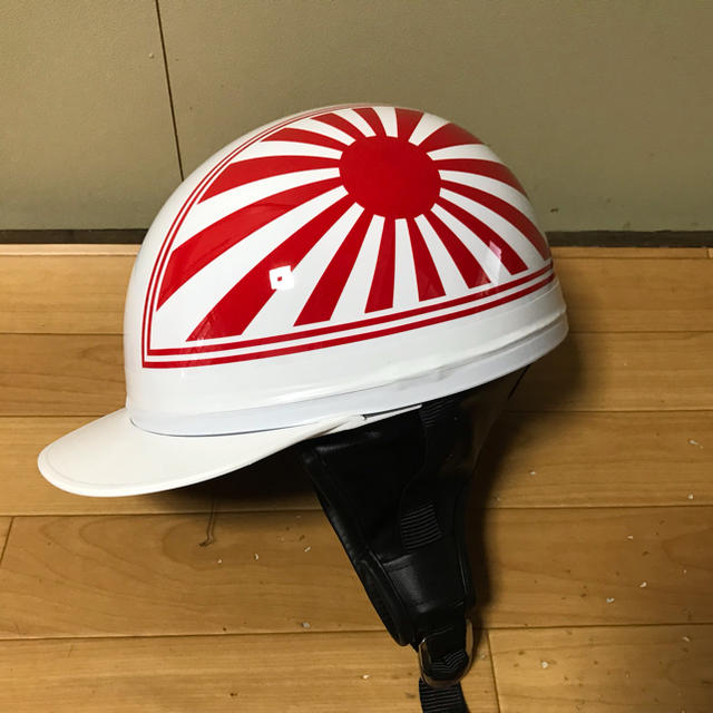 新品塗装 赤白 日章 コルク半 ヘルメット 鏡面仕上げ ツヤツヤの通販