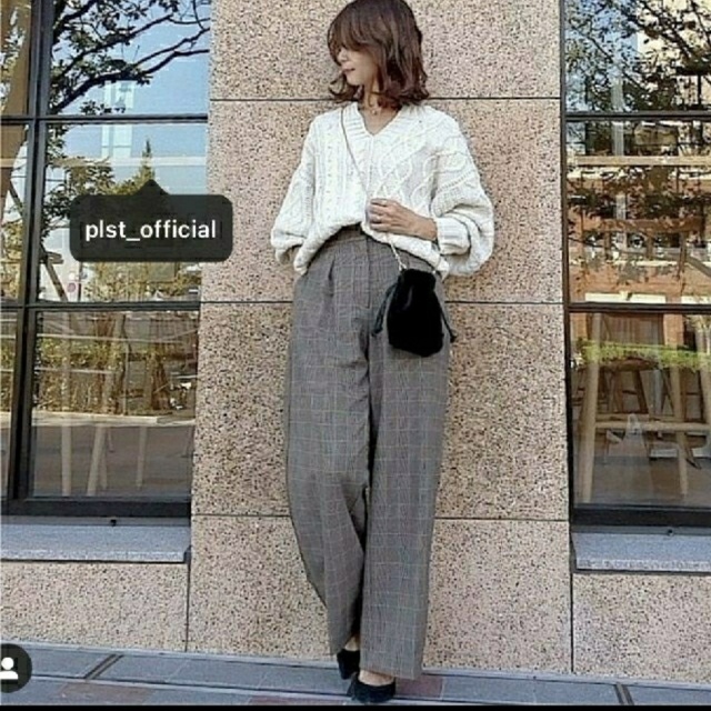 PLST - plst ウォームリザーブワイドパンツ ブラウンチェック XLの通販