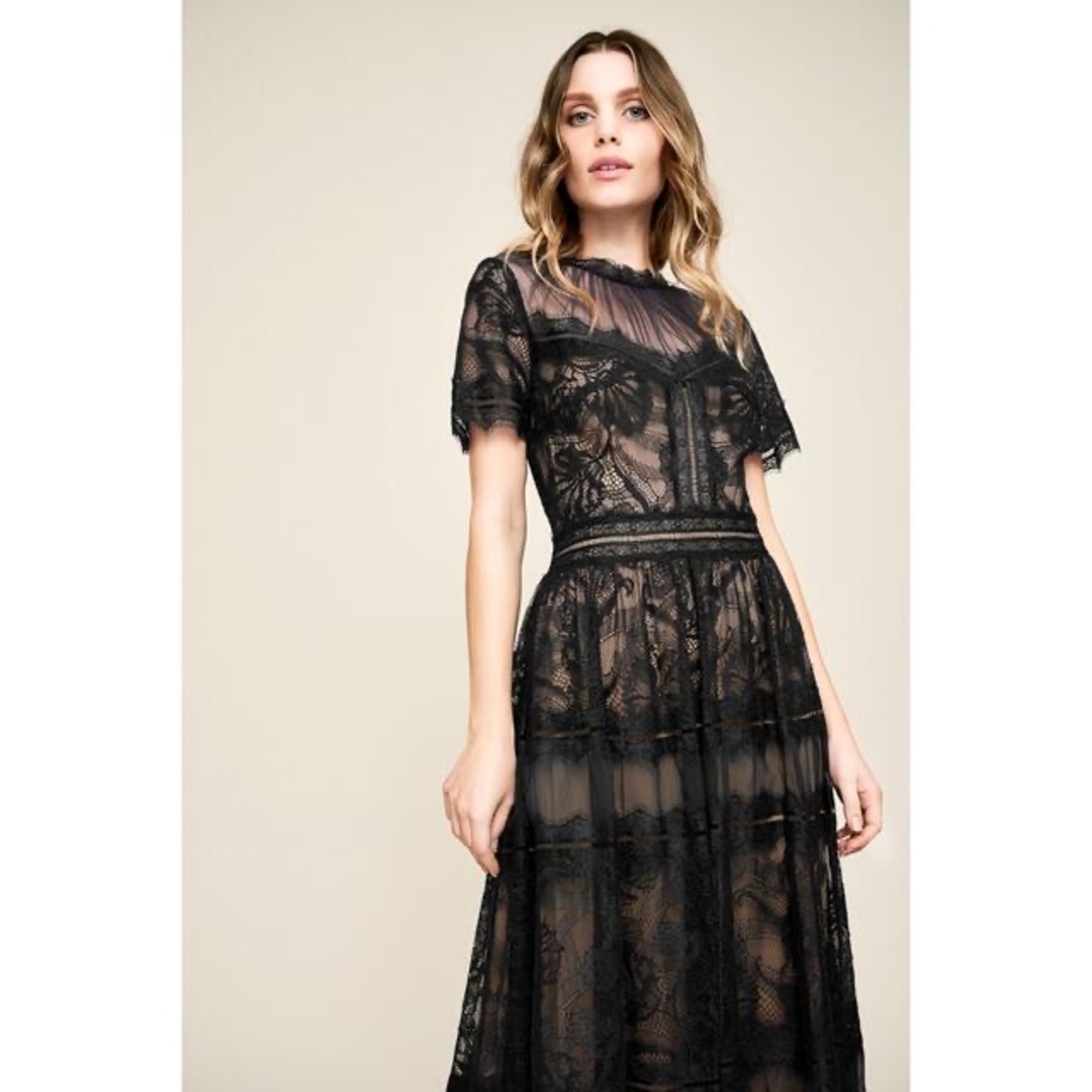 Tadashi Shoji タダシショージ ブラックレース花柄ワンピース ドレス