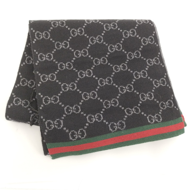 GUCCI マフラー GG柄 シェリーライン ウール ブラック グレー