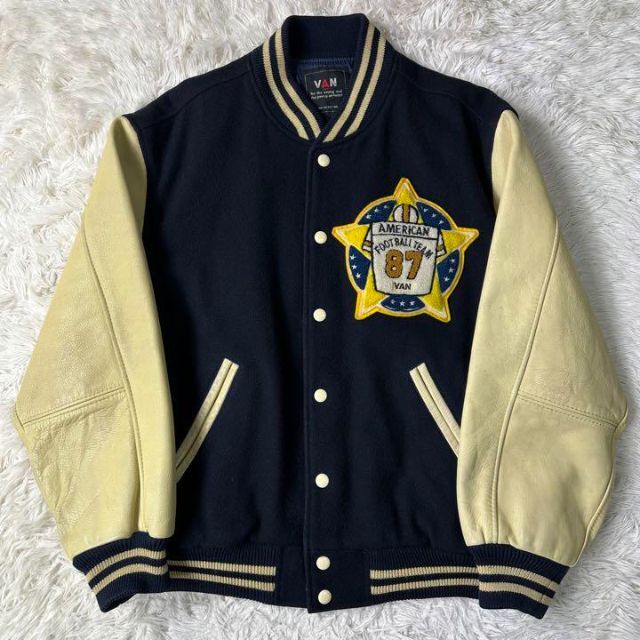 VAN Jacket - 【激レア】VAN JACKET スタジャン 袖レザー ネイビー Lの