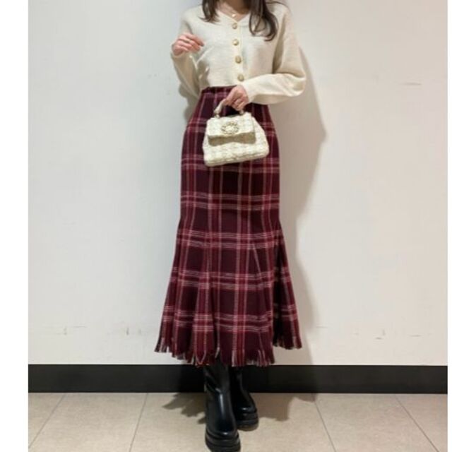 SNIDEL - スナイデル ロービングチェックヘムフレアスカート ピンク 1