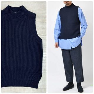 MARNI - 20aw MARNI ウール リブ モックネック ニット ベスト ネイビー