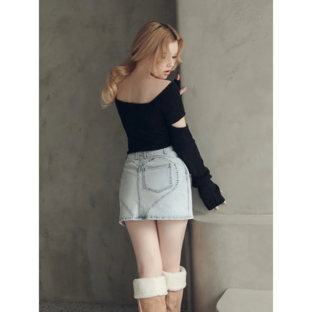 andmary ♡ Heart hip denim skirt
