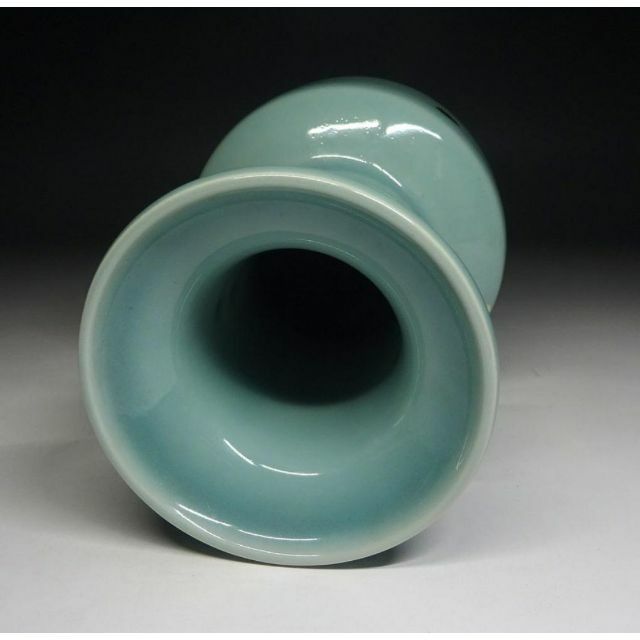 砥部焼 栖山窯 飛青磁 双魚耳 花瓶 高約20.5cm 時代物 t06201の通販 by