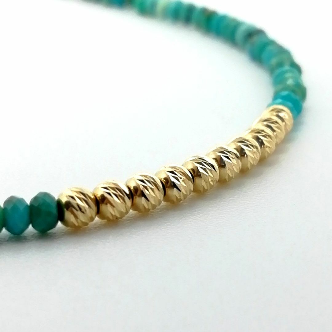 天然ターコイズ＆K18 グリッタービーズ アンクレットA / 18金 ゴールド
