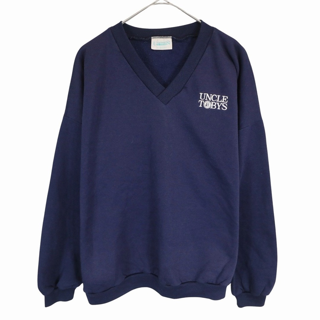 UNKNOWN 裏起毛 Vネック 胸刺繍 スウェット トレーナー ネイビー