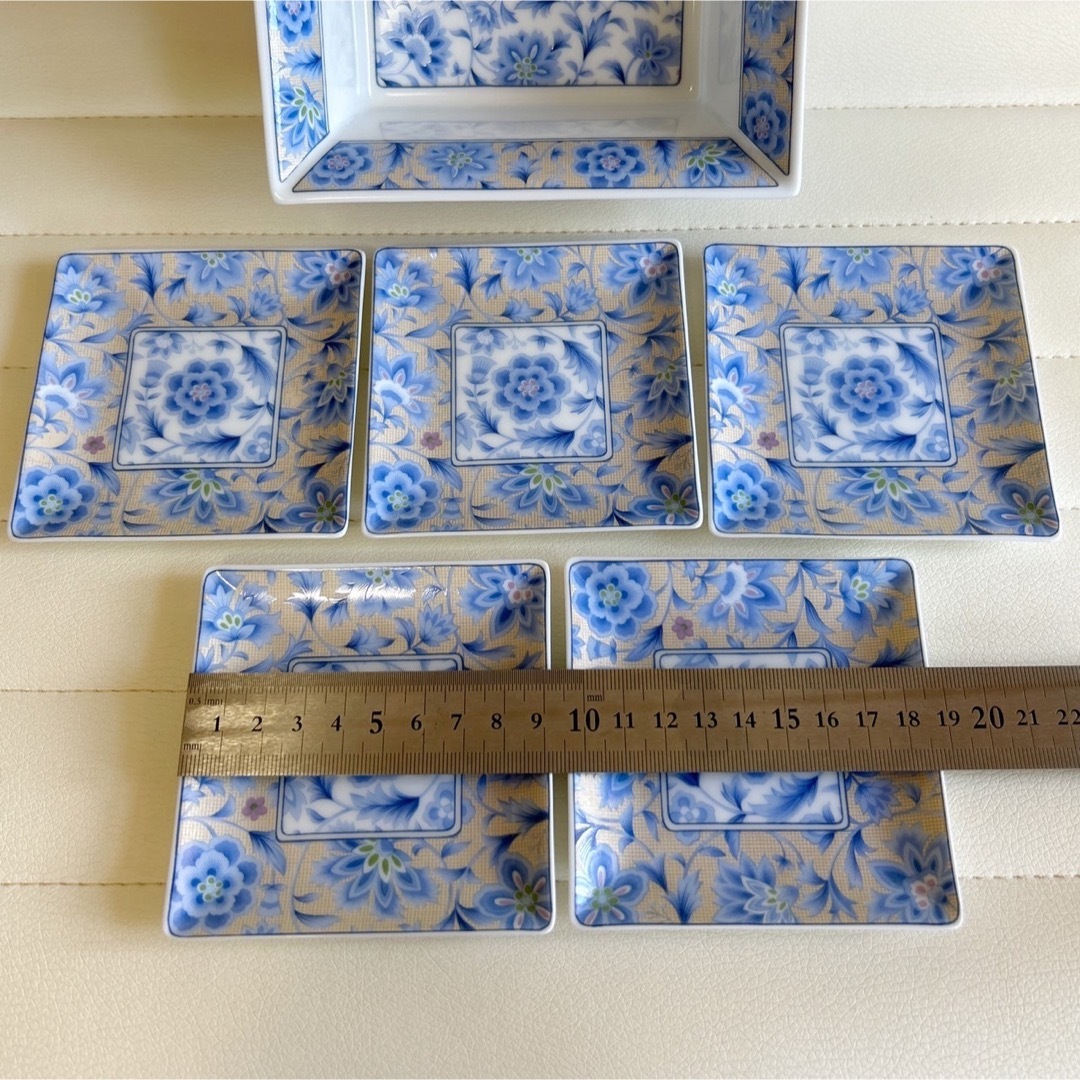 前畑陶器 庫山窯 角鉢 角皿 5枚セット 中鉢 小皿 取り皿 銀彩 色絵 和
