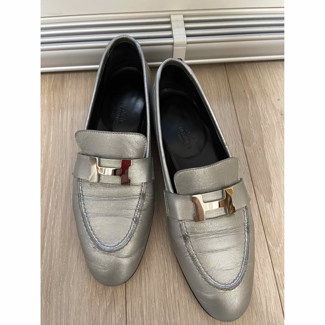 エルメス HERMES H金具 ローファー モカシンパリ シルバー エルメス