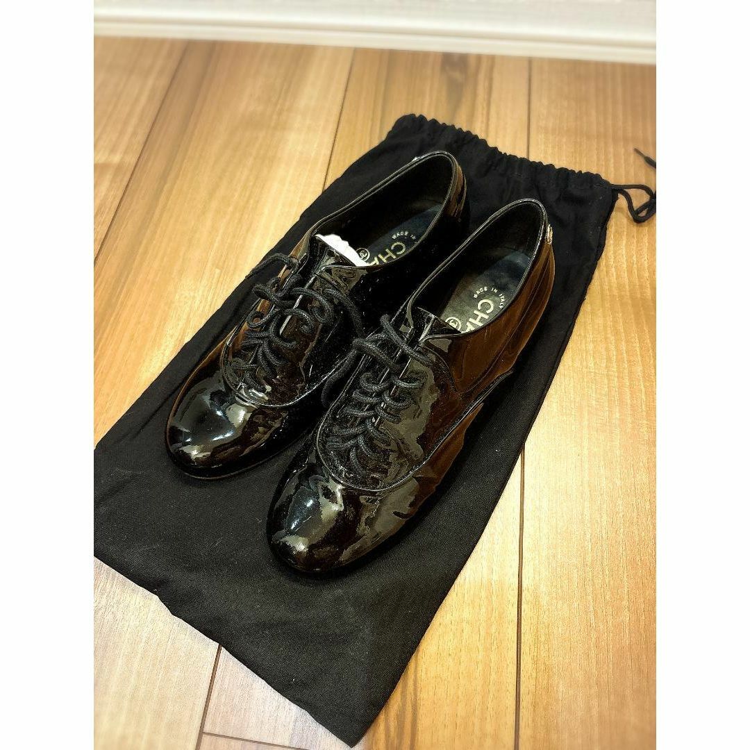 CHANEL シャネル ローファー パテントレースアップシューズ エナメル 36
