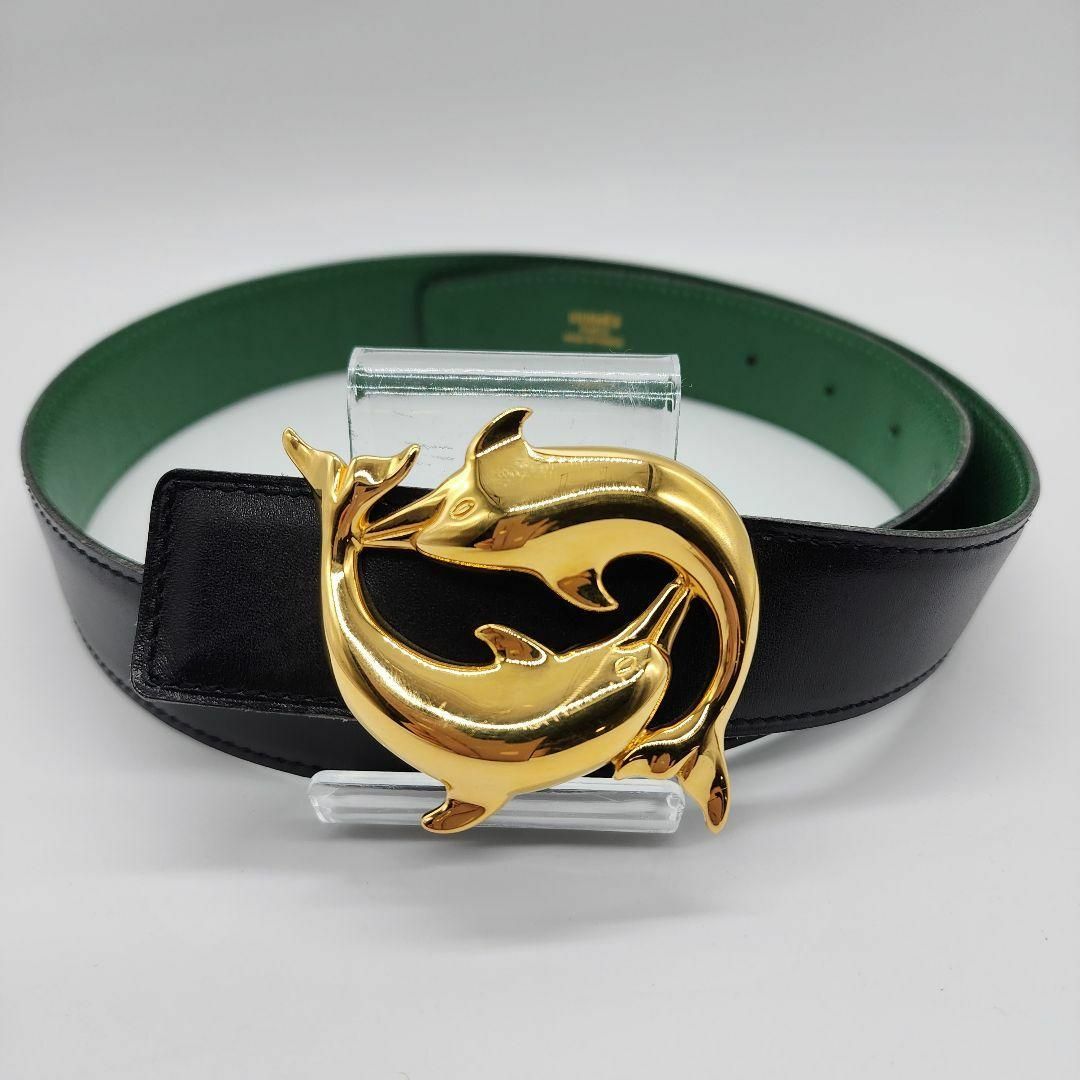 箱付き 】 エルメス ドルフィンバックルベルト リバーシブル ゴールド金具