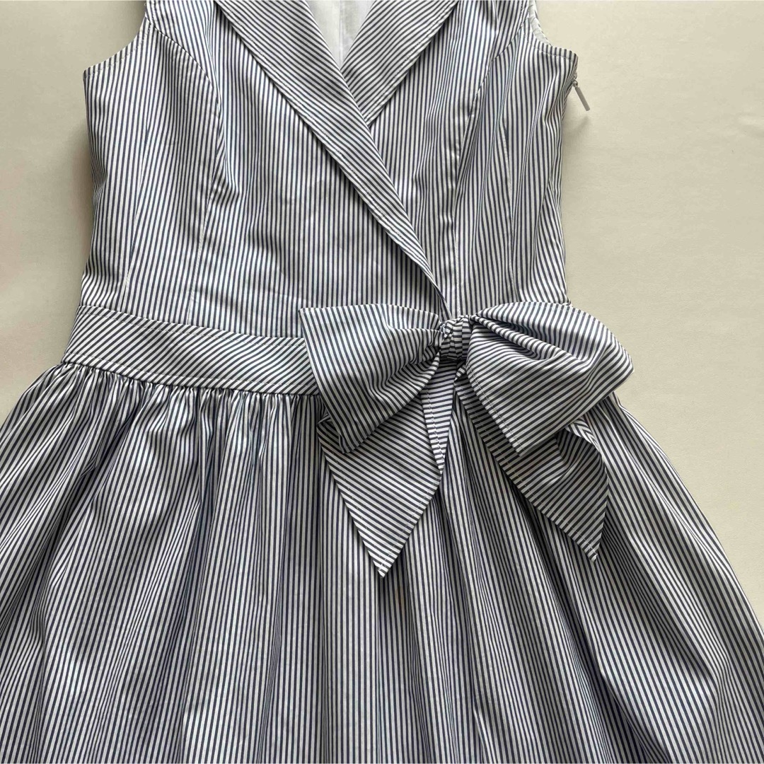 美品】Rene ノースリーブワンピースストライプブルー34 日本製