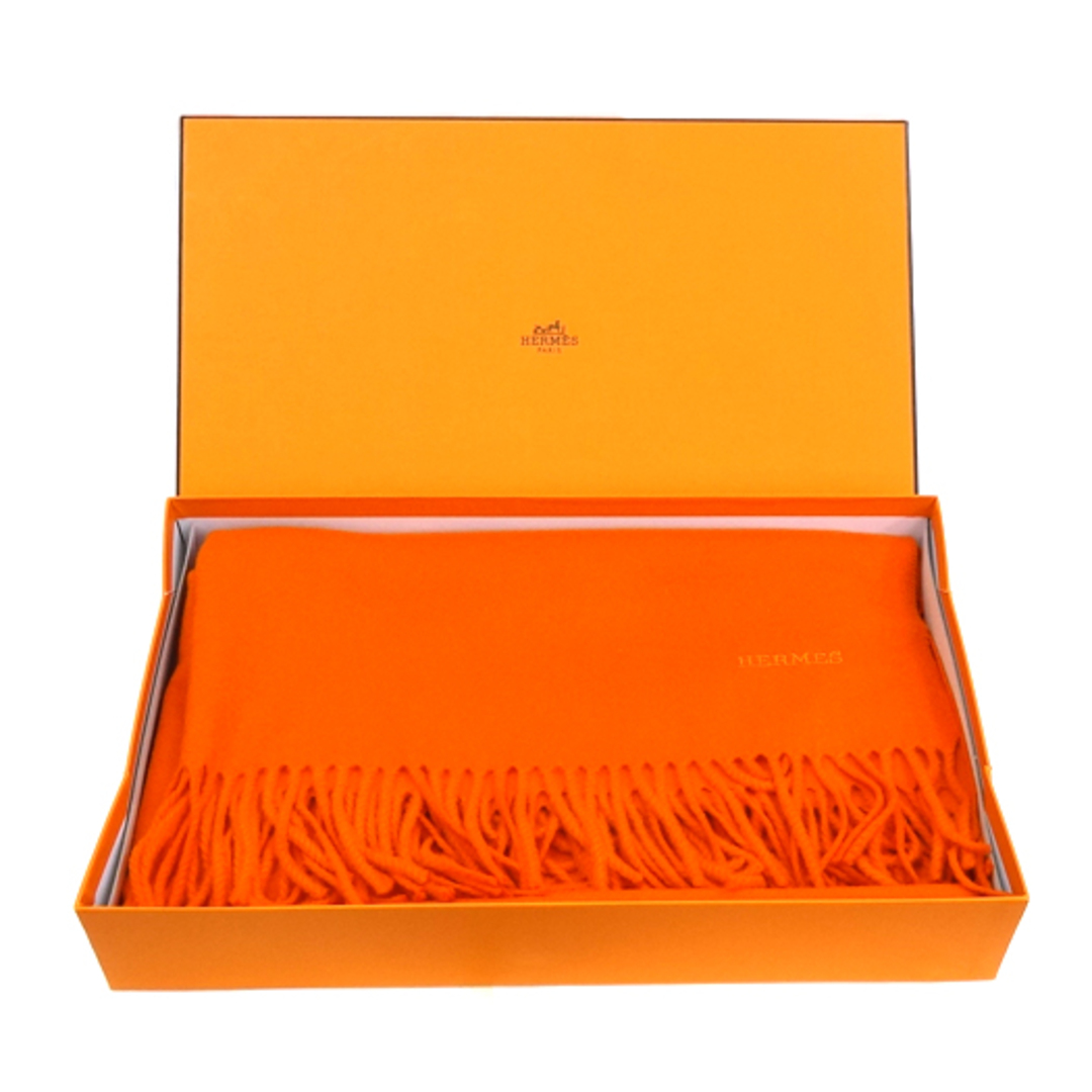 HERMES - エルメス 大判ストール マフラー カシミヤ100％ オレンジ