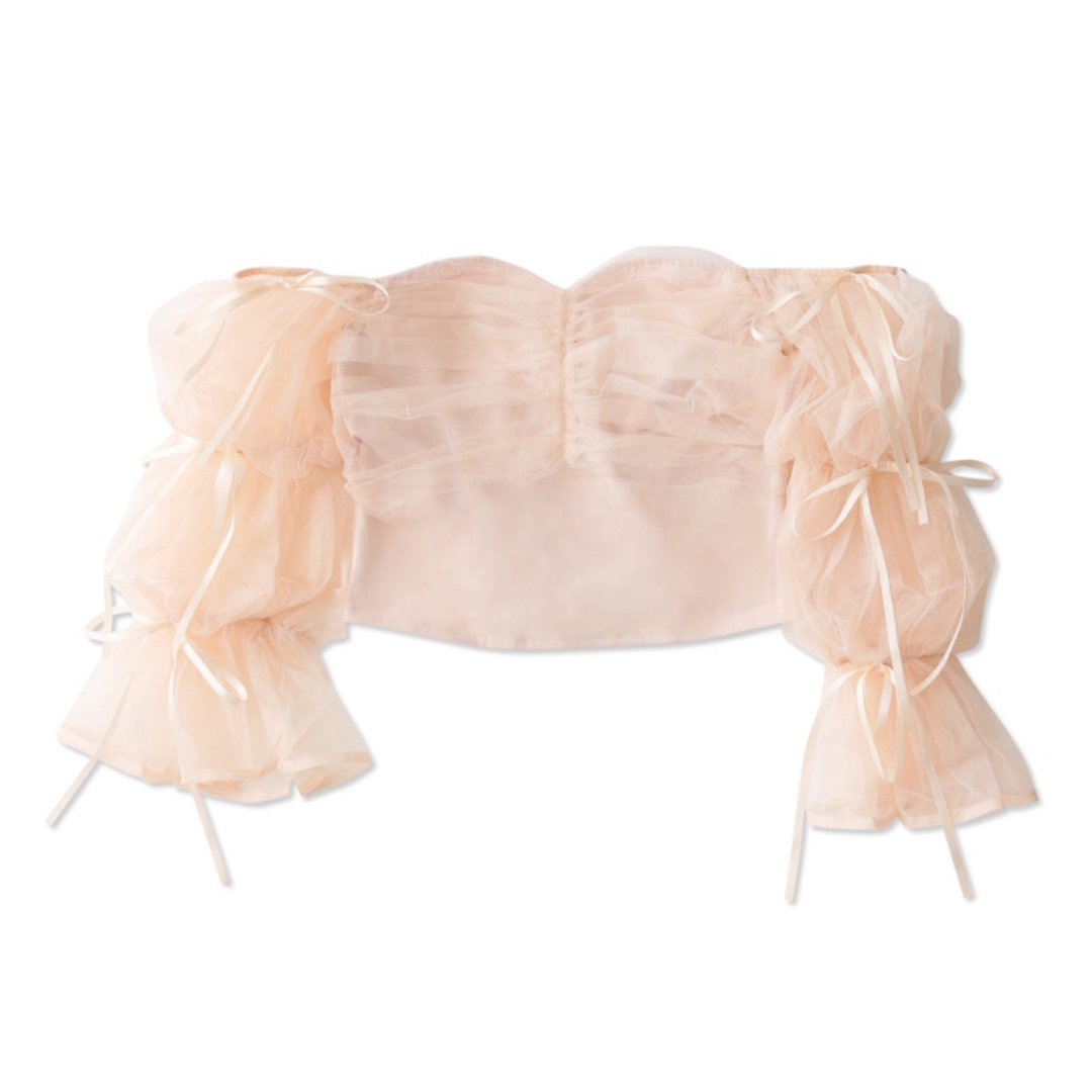 m me eme エムミーエメ Candy sleeve tulle tops