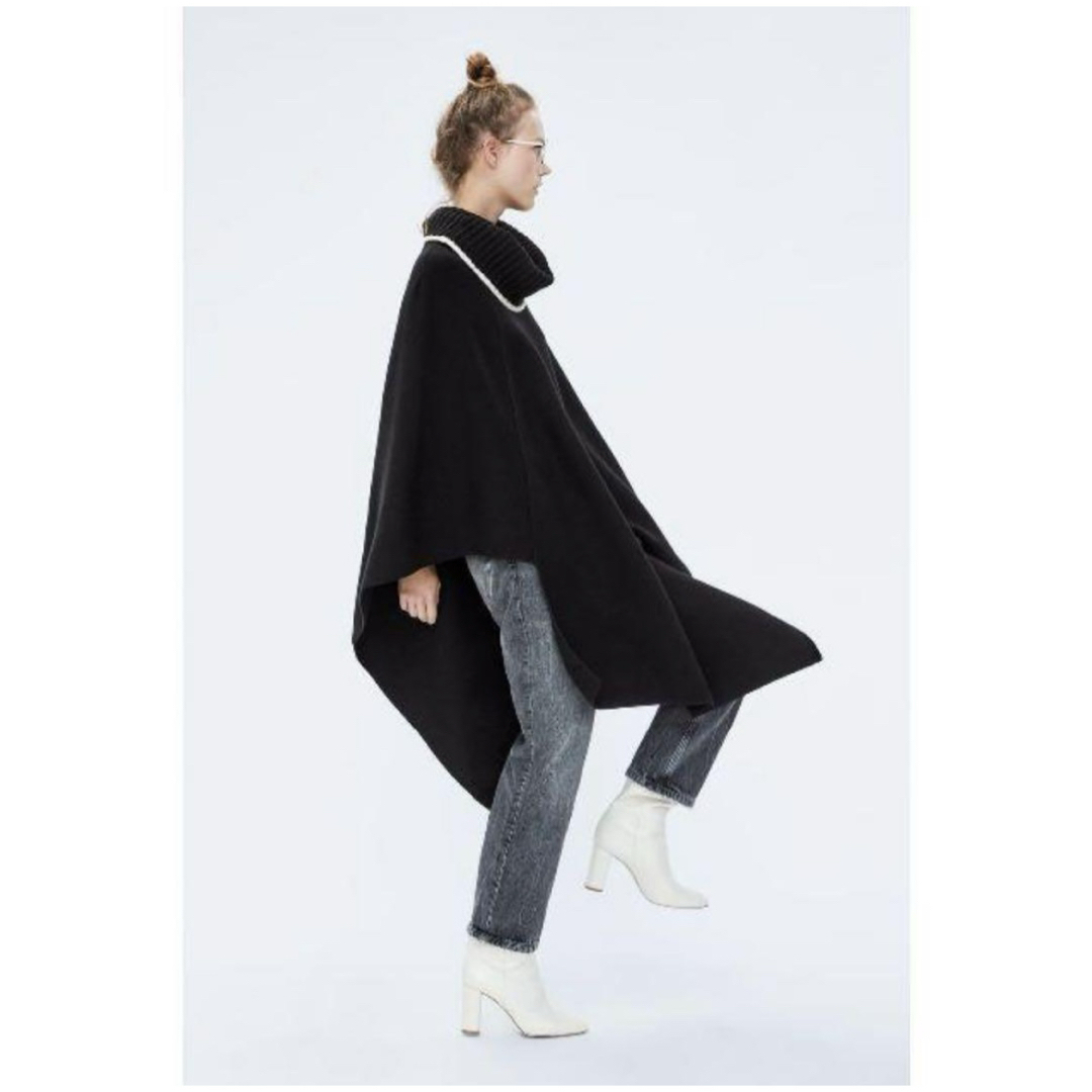 ZARA - ZARAニット アシンメトリー ポンチョ ケープ 黒 タートル ユニ