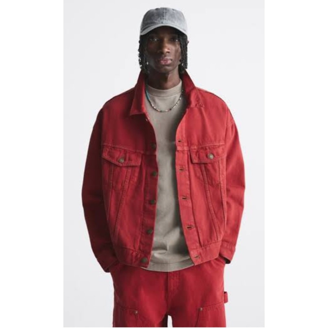 ZARA - ZARA 赤 デニムジャケット オーバーサイズ 新品タグ付の通販 by